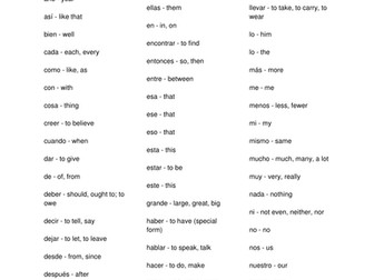 Spanish high frequency words worksheet