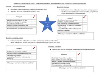 AQA English Language Paper 1 and Paper 2 Checklists