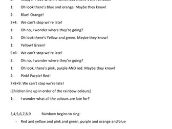 The Late Rainbow. A script for 3-6 year olds with a focus on colours.
