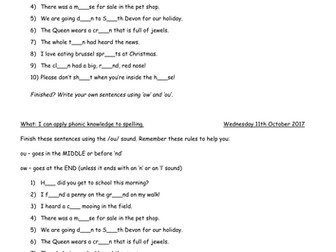 Year 2 - Applying phonics /ow/ sound spelt as 'ou' and 'ow'