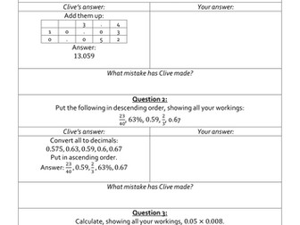 Clumsy Clive On Decimals, Fractions and Percentages