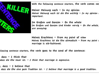 Differentiation - German sentence starters - word order and opinions