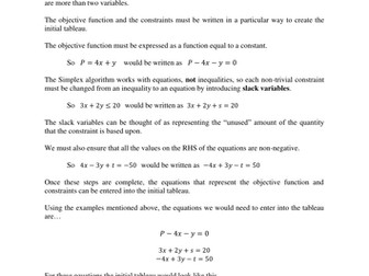 Simplex algorithm worksheet and solver (Decision maths)