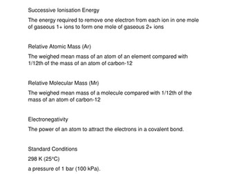 AQA A level Chemistry Definitions and Key terms
