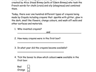 Key Stage 1 Reading Comprehension practise on the theme of Inventions