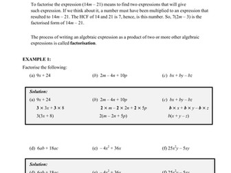 Factorising Algebraic Expressions