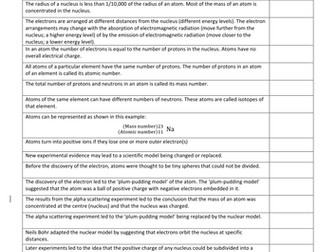 4.4 ATOMIC STRUCTURE: RAG - Red/Amber/Green assessment sheets AQA Physics (9-1)