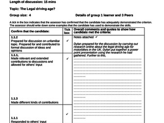 speaking and listening marking example