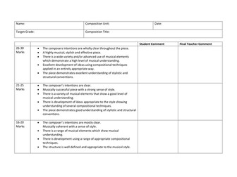OCR GCSE Music Composition Marking