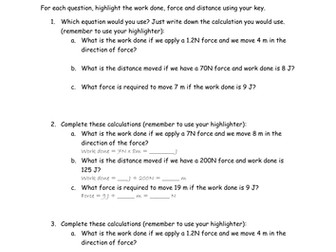 Work and Power Calculations