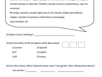 Spanish Year 7 - School subjects + estudiar (Que estudias? Vamos al instituto) 3 engaging resources