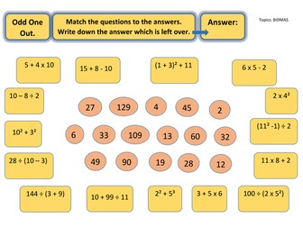 Odd One Out Puzzle Worksheet - BIDMAS