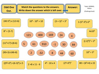 Odd One Out Puzzle Worksheet BIDMAS (challenging)