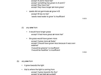 Year 7 unit - cells and organisms exam question (practice / test)