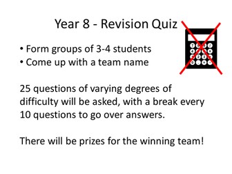 Year 8 Revision Quiz (End of half term 1)