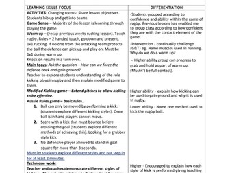 KS3 and 4 Rugby Union Kicking Lesson - graded outstanding