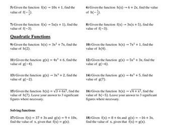 Functions lesson with differentiated worksheet