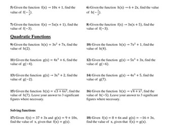 Functions lesson with differentiated worksheet