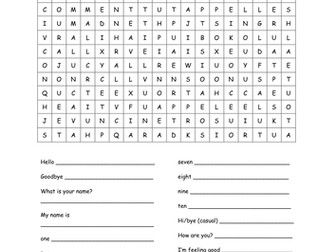 French greetings word search