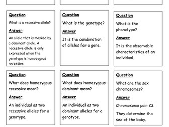Genetics - Quiz, quiz trade cards