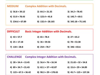 Addition with Decimals - Differentiated