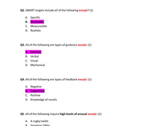 AQA GCSE PE (9-1) Paper 2 - over 50 multiple choice questions and answers