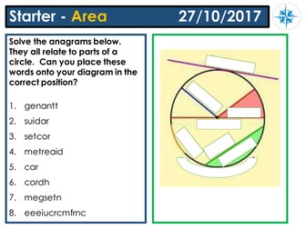 Parts and area of a circle