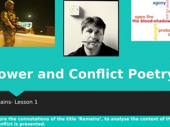 Power and Conflict Poetry- Remains. 3 Lessons. Analysis and Creative Writing