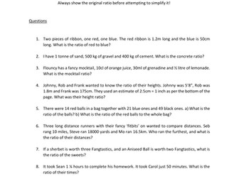 Simplifying Ratios with different units of measure