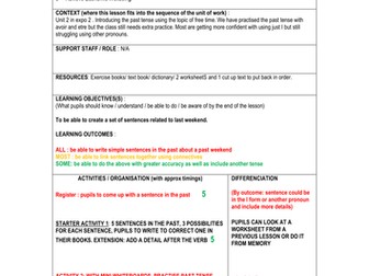 Lesson Obs on past tense graded good with outstanding  end of 2016