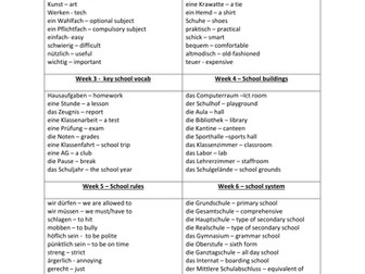 Topic based vocabulary - GCSE German Stimmt 9-1