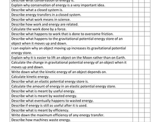 AQA (9-1) GCSE Triple Physics Revision Checklists (with equations and keywords).