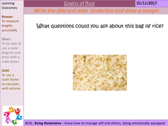 Grains of rice in a classroom
