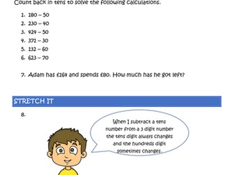 3 digit number subtract a tens number