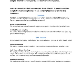AQA A Level Sociology Education and Research Methods  - Sampling