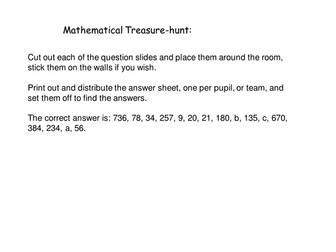 MATHS Calculations Treasure Hunt Style Questions