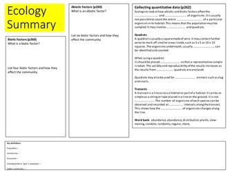 AQA Ecology Topic Summary Sheets - Double Science