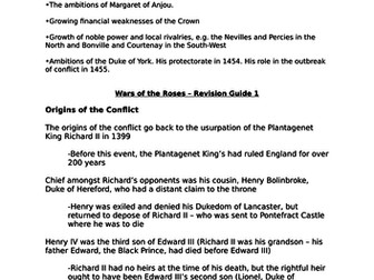 Origins of the Wars of the Roses Revision Guide