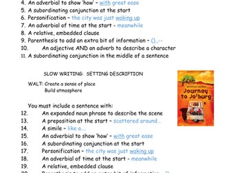 Slow Write. Setting description. Journey to Jo'Burg