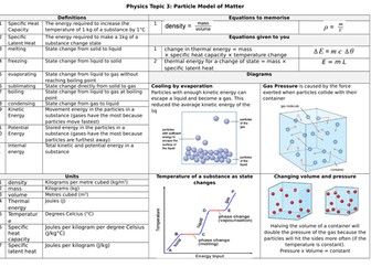Knowledge Organiser AQA 9-1 GCSE Science Trilogy Physics Topic 3 Particle Model of Matter
