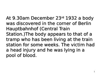 Muder Mystery on Weimar and rise of Nazis in 1930s