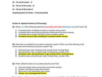 AQA A-Level PE Cardiovascular System question paper, mark scheme & diagnostic FB sheet to improve