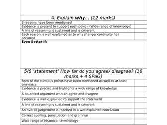 Warfare Through Time Section B mark sheet