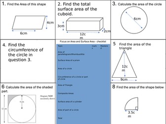 mixed questions on area - x 4 times similar questions, for 4 weeks to enhance memory