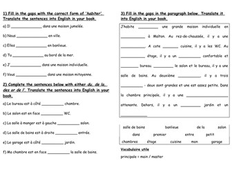 Gap fills and translations on prepositions/house