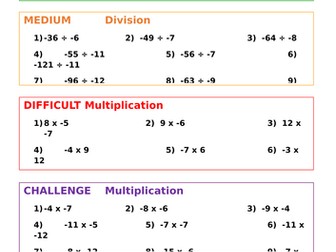 Negative Numbers with Multiplication & Division - Differentiated