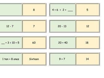 Addition and subtraction facts to 20 (Y2) - Dominoes Game
