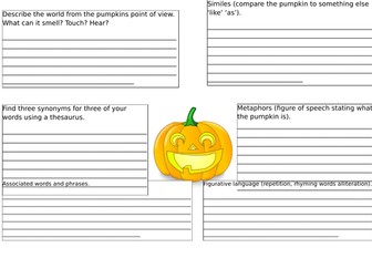 Pumpkin descriptive writing / poetry planning sheet