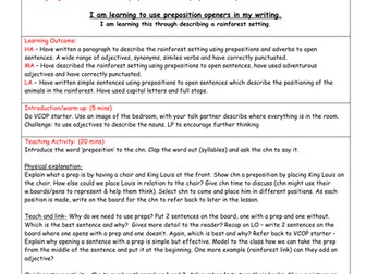 Prepositions lesson plan and resources Year 3/4 - Rainforest theme (can be adapted)