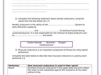 Btec Sport.  Homework sheet components of fitness